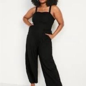 Old Navy Women’s Sleeveless Linen Blend Wide Leg Jumpsuit Black Jack Size Small